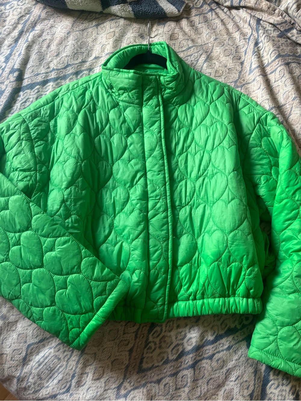 Women's Crop Quilted Green Puffer Jacket